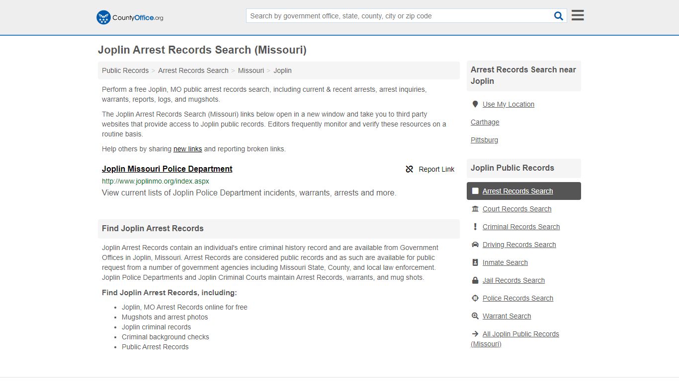 Arrest Records Search - Joplin, MO (Arrests & Mugshots) - County Office